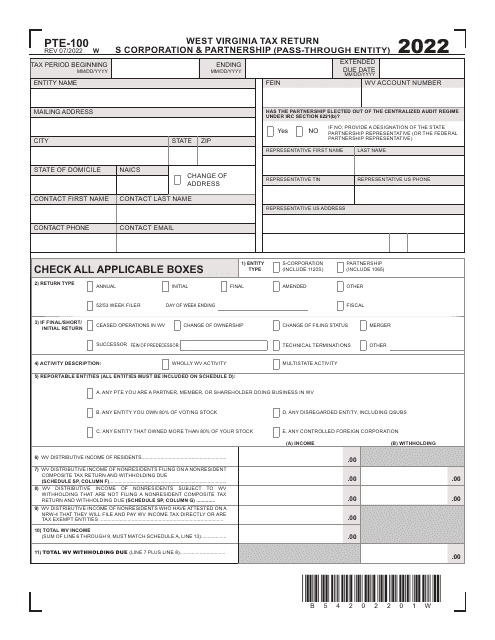 Form PTE-100 2022 Printable Pdf