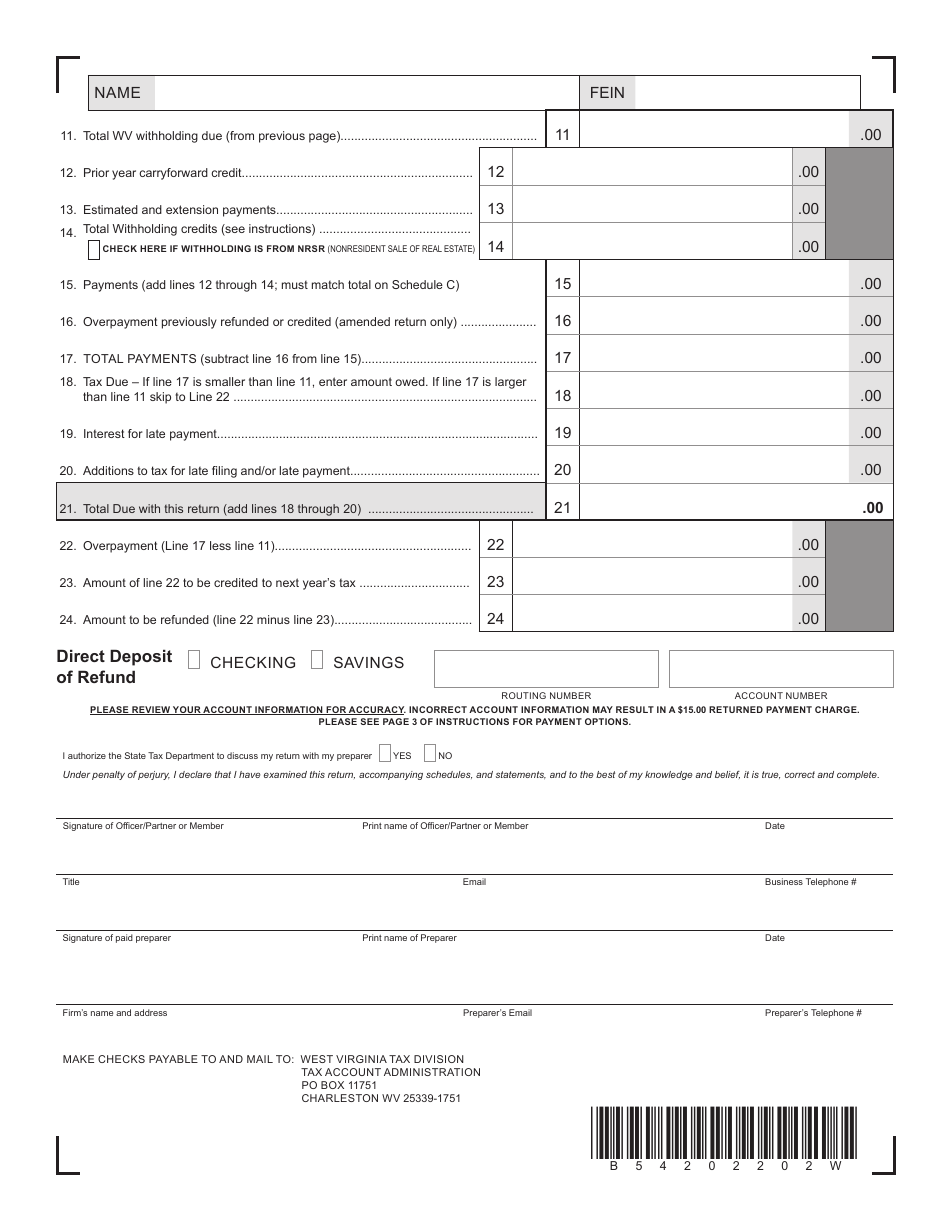 Form PTE-100 West Virginia Income Tax Return S Corporation and Partnership (Pass-Through Entity) - West Virginia, Page 2
