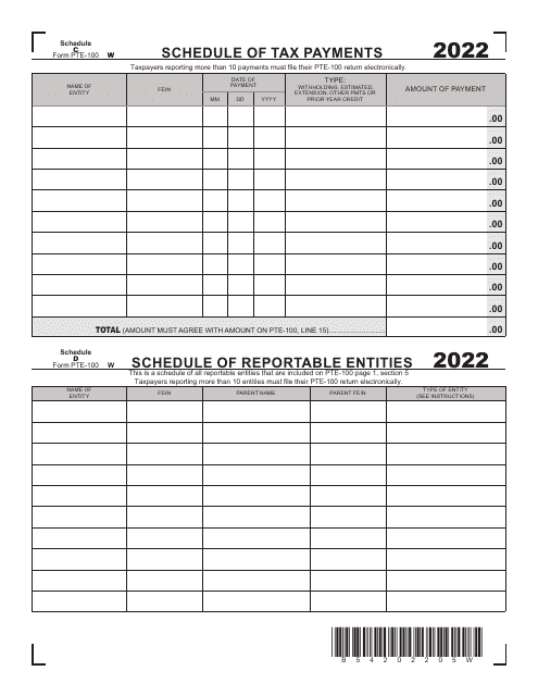 Form PTE-100 Schedule C, D Schedule of Tax Payments/Schedule of Reportable Entities - West Virginia, 2022