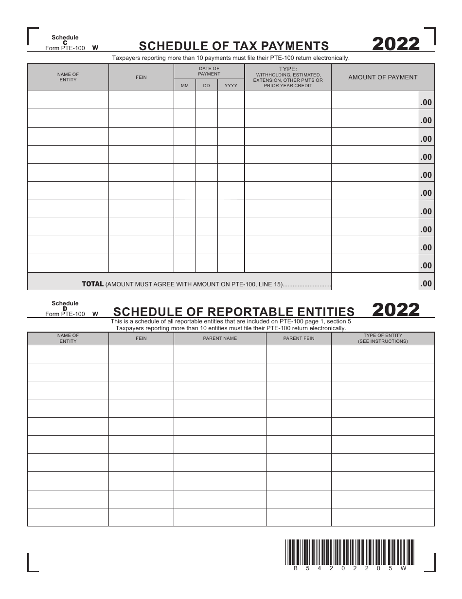 Form PTE-100 Schedule C, D Schedule of Tax Payments / Schedule of Reportable Entities - West Virginia, Page 1