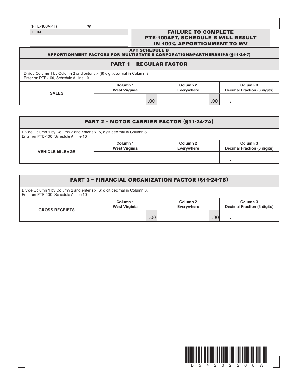Form PTE-100APT Allocation and Apportionment for Multistate Businesses - West Virginia, Page 2