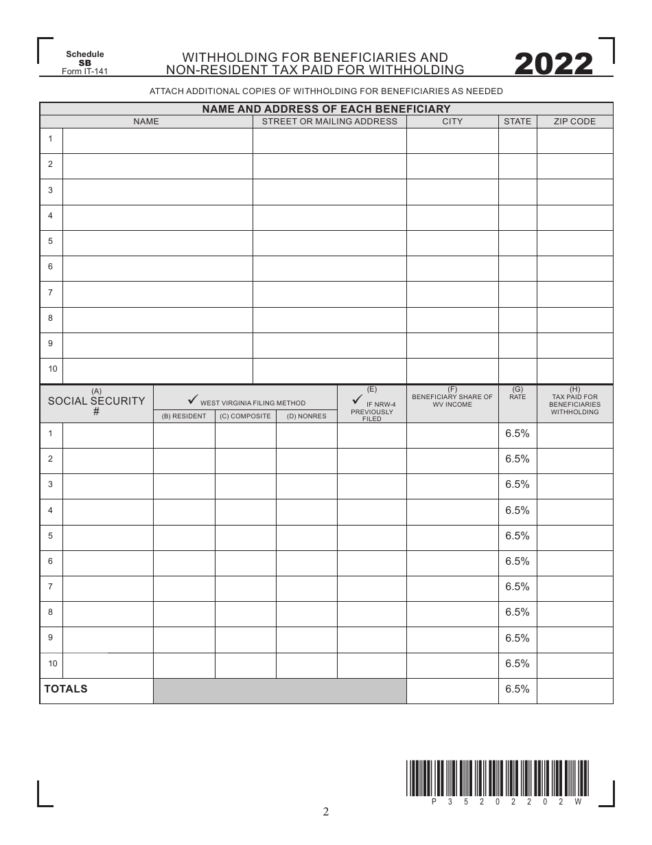 Form IT-141 West Virginia Fiduciary Income Tax Return - West Virginia, Page 2