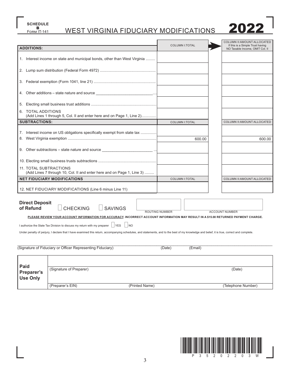 Form IT-141 West Virginia Fiduciary Income Tax Return - West Virginia, Page 3