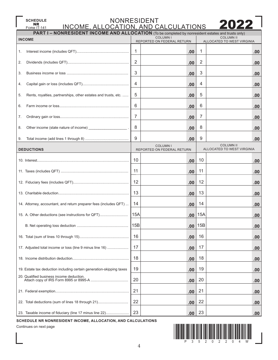 Form IT-141 West Virginia Fiduciary Income Tax Return - West Virginia, Page 4