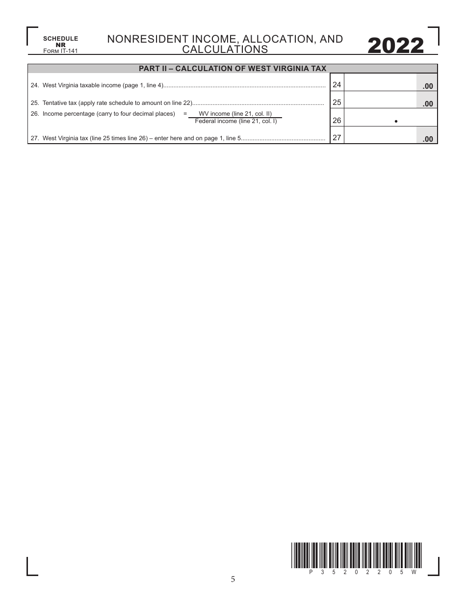 Form IT-141 West Virginia Fiduciary Income Tax Return - West Virginia, Page 5
