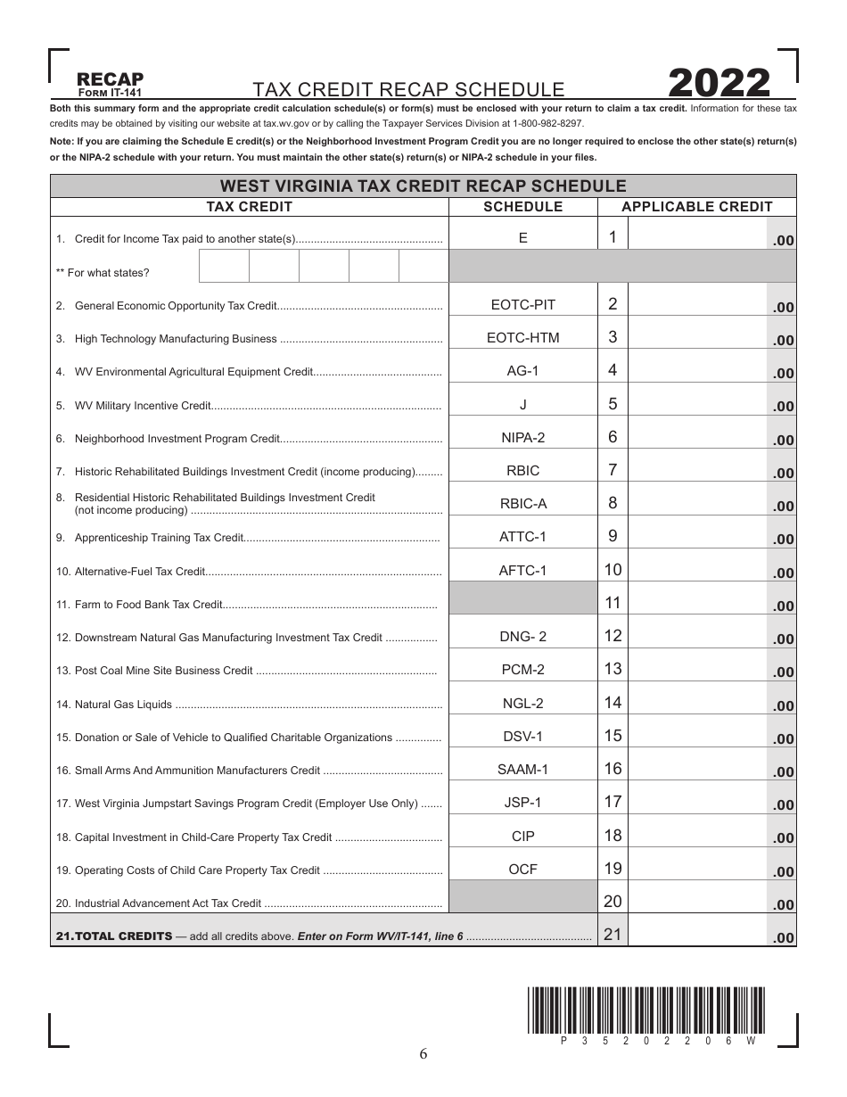 Form IT-141 West Virginia Fiduciary Income Tax Return - West Virginia, Page 6