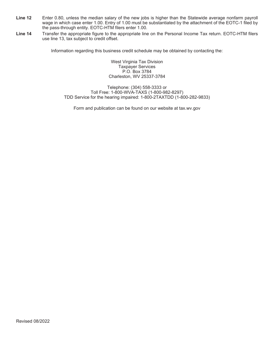 Schedule EOTC-PIT Economic Opportunity Credit Claims Against Personal Income Tax - West Virginia, Page 3