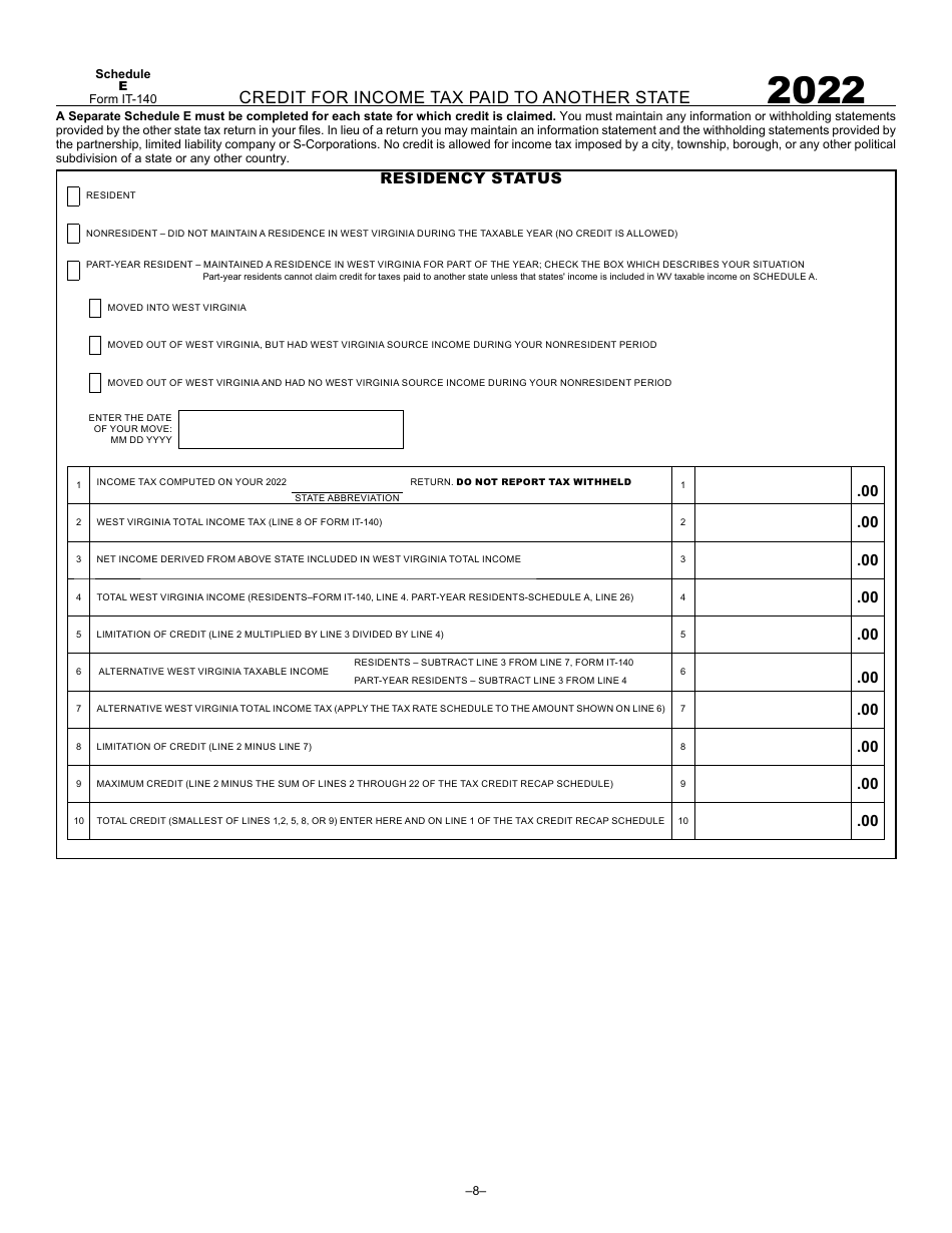 Form It 140 Schedule E 2022 Fill Out Sign Online And Download Printable Pdf West Virginia 6086