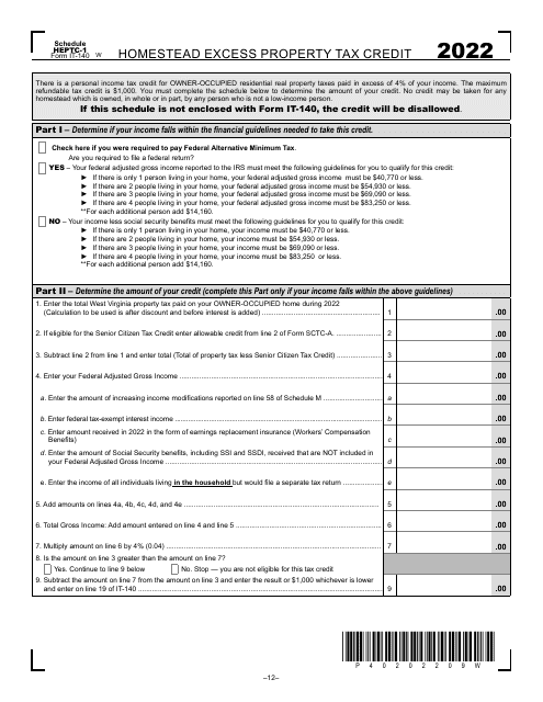 Form IT-140 Schedule HEPTC-1 2022 Printable Pdf