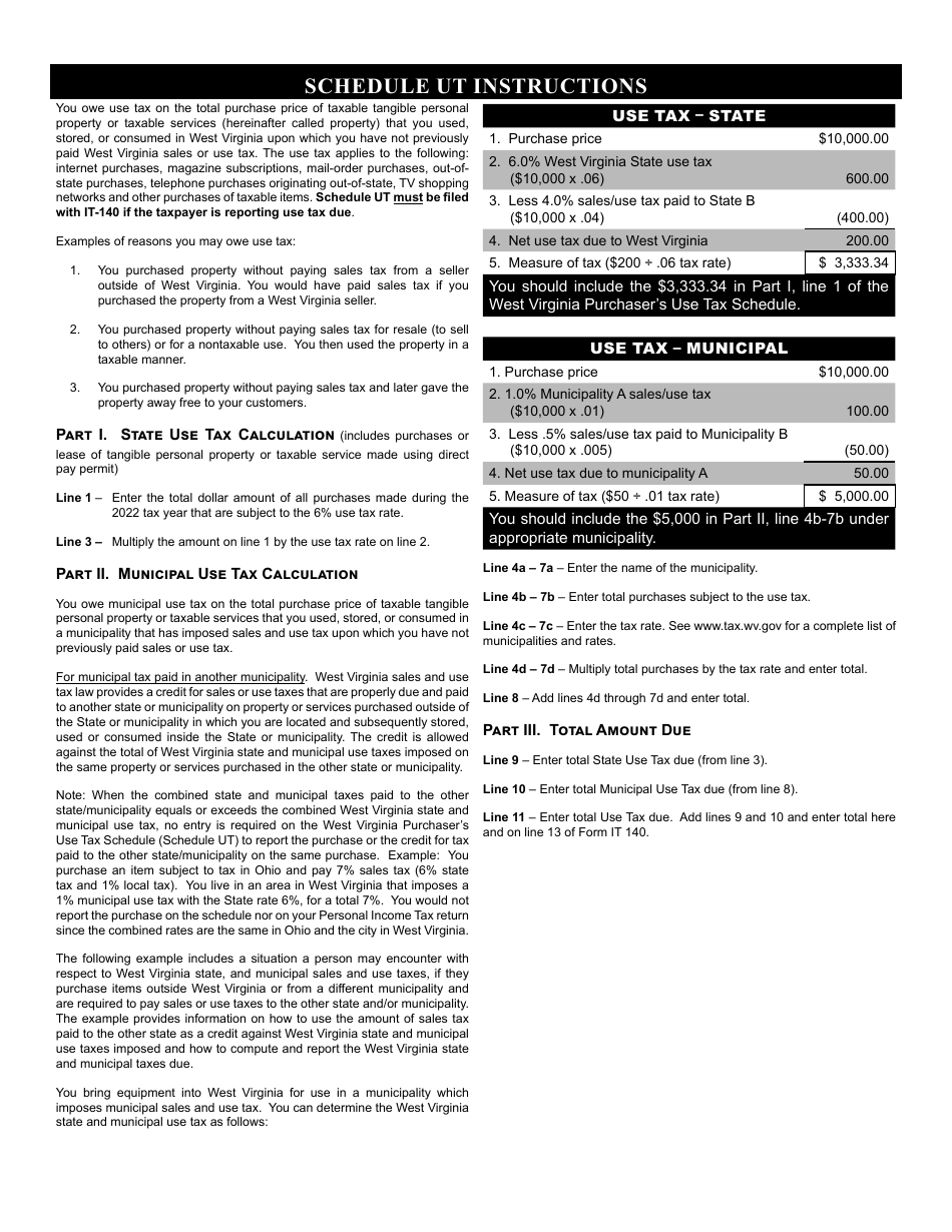 Form IT-140 Schedule UT West Virginia Purchasers Use Tax Schedule - West Virginia, Page 2