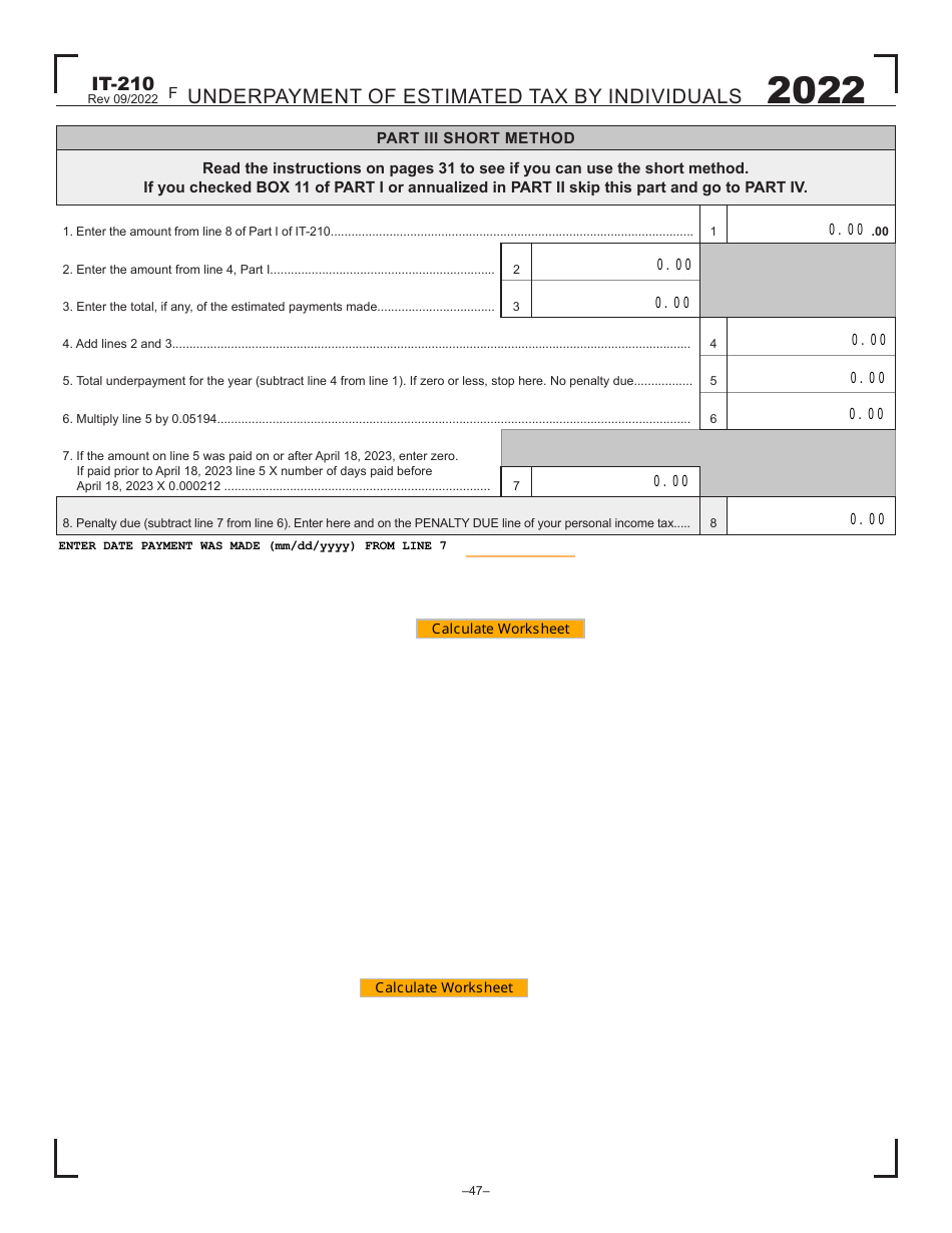 Form IT-210 Underpayment of Estimated Tax by Individuals - West Virginia, Page 3
