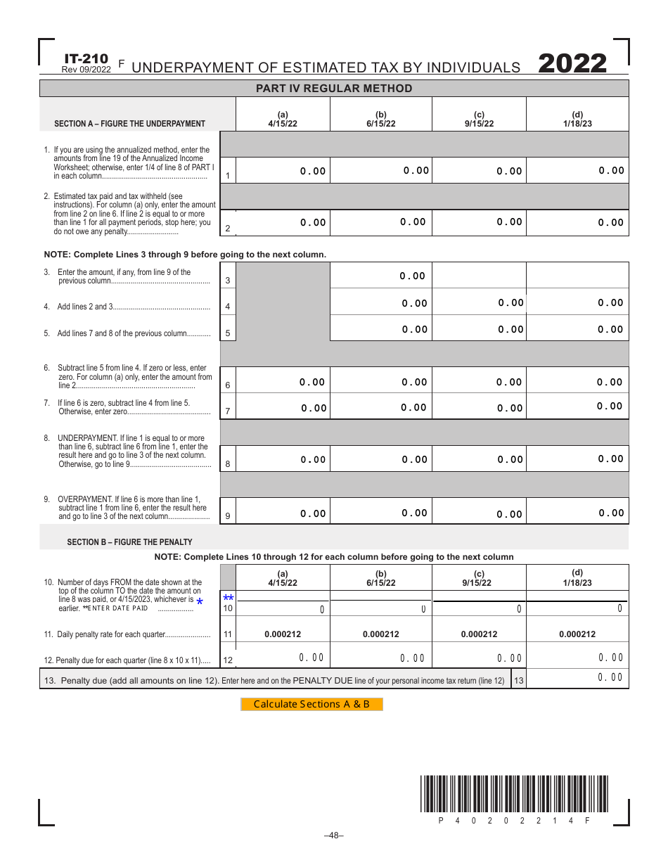 Form IT-210 Underpayment of Estimated Tax by Individuals - West Virginia, Page 4