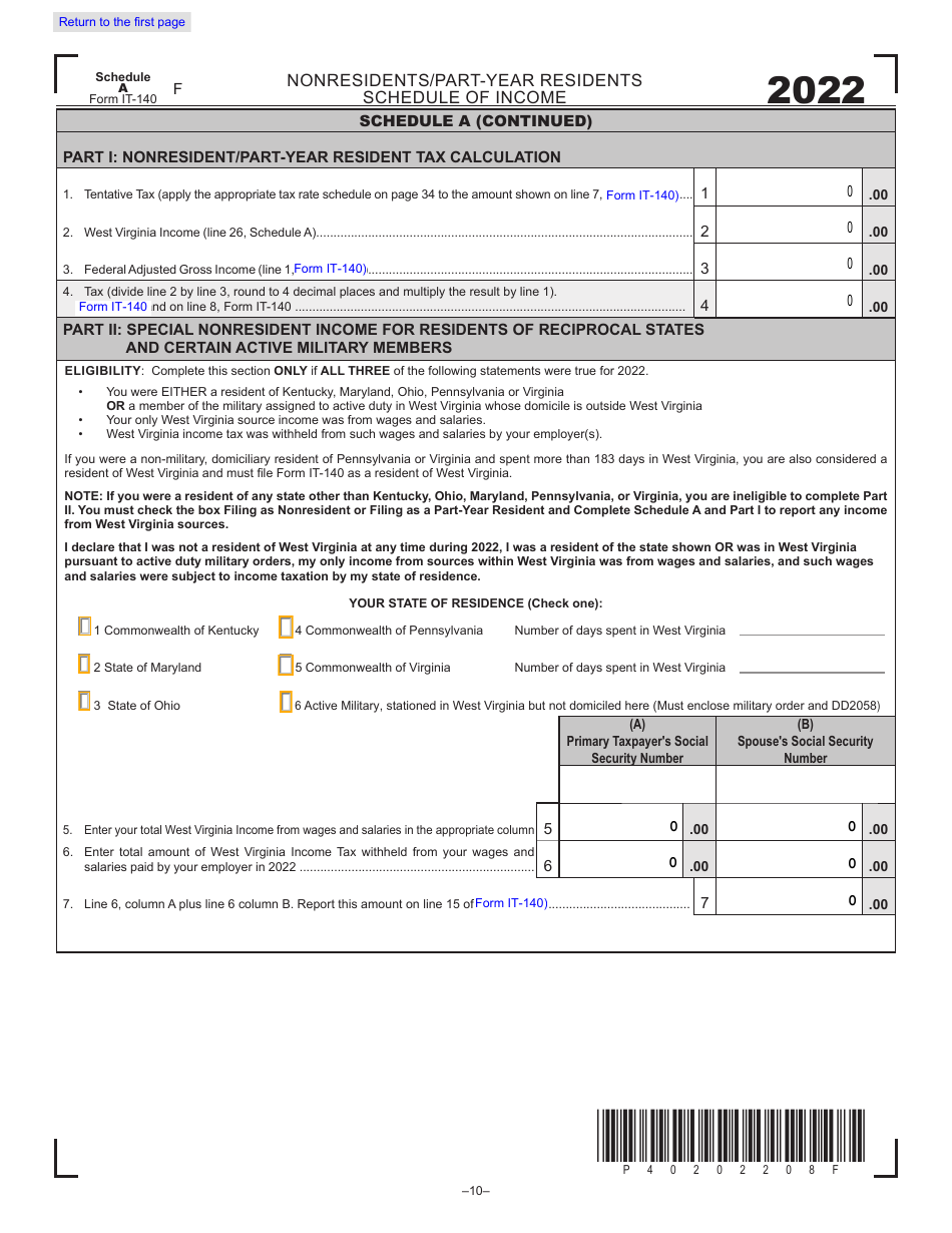 Form IT-140 West Virginia Personal Income Tax Return - West Virginia, Page 10