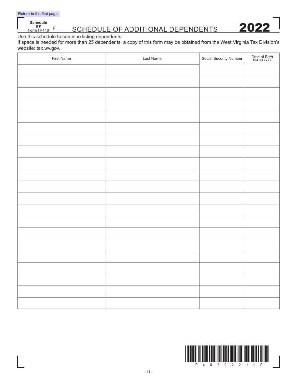 Form IT-140 West Virginia Personal Income Tax Return - West Virginia, Page 11