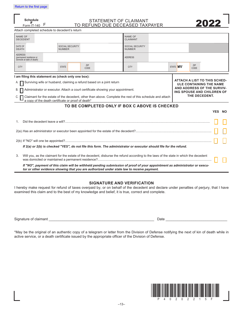 Form IT-140 West Virginia Personal Income Tax Return - West Virginia, Page 13