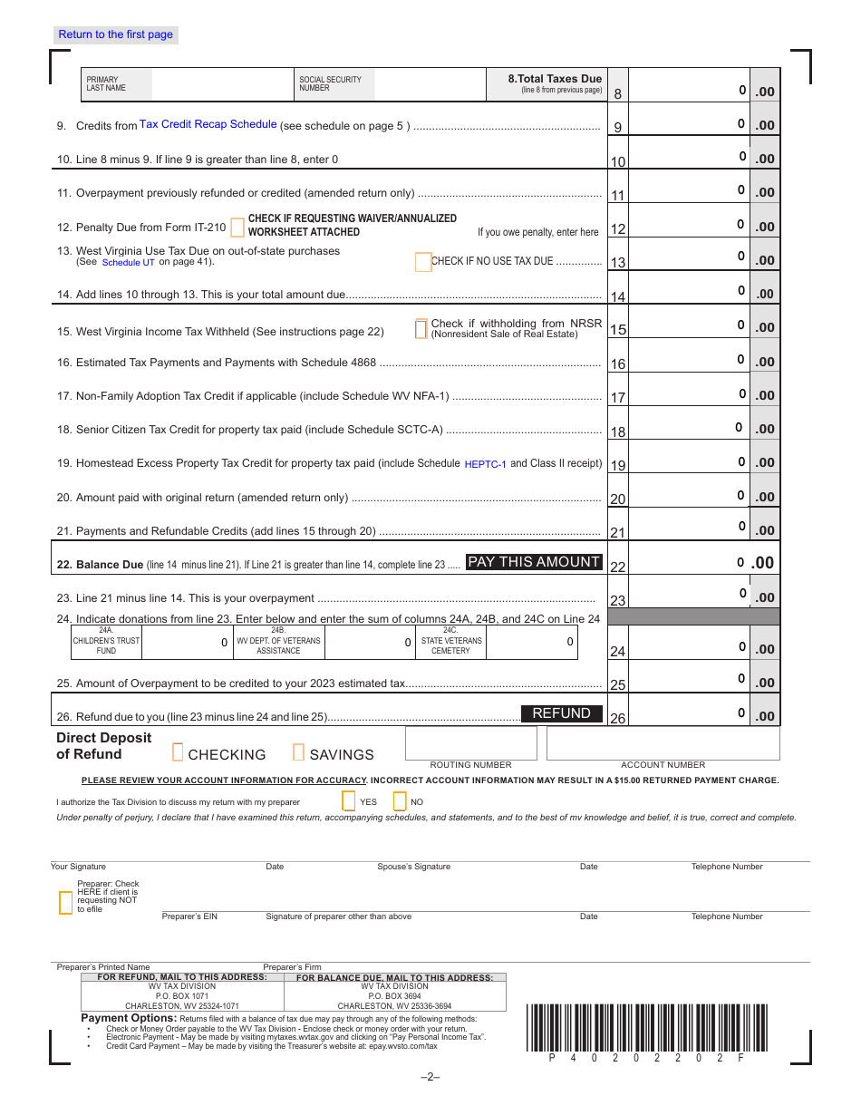 Form IT-140 West Virginia Personal Income Tax Return - West Virginia, Page 2