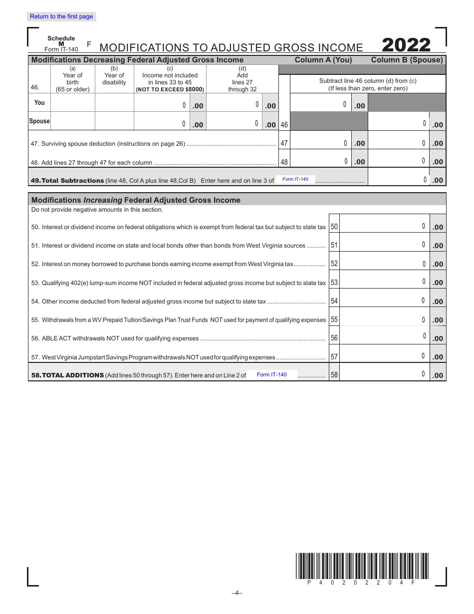 Form IT-140 West Virginia Personal Income Tax Return - West Virginia, Page 4