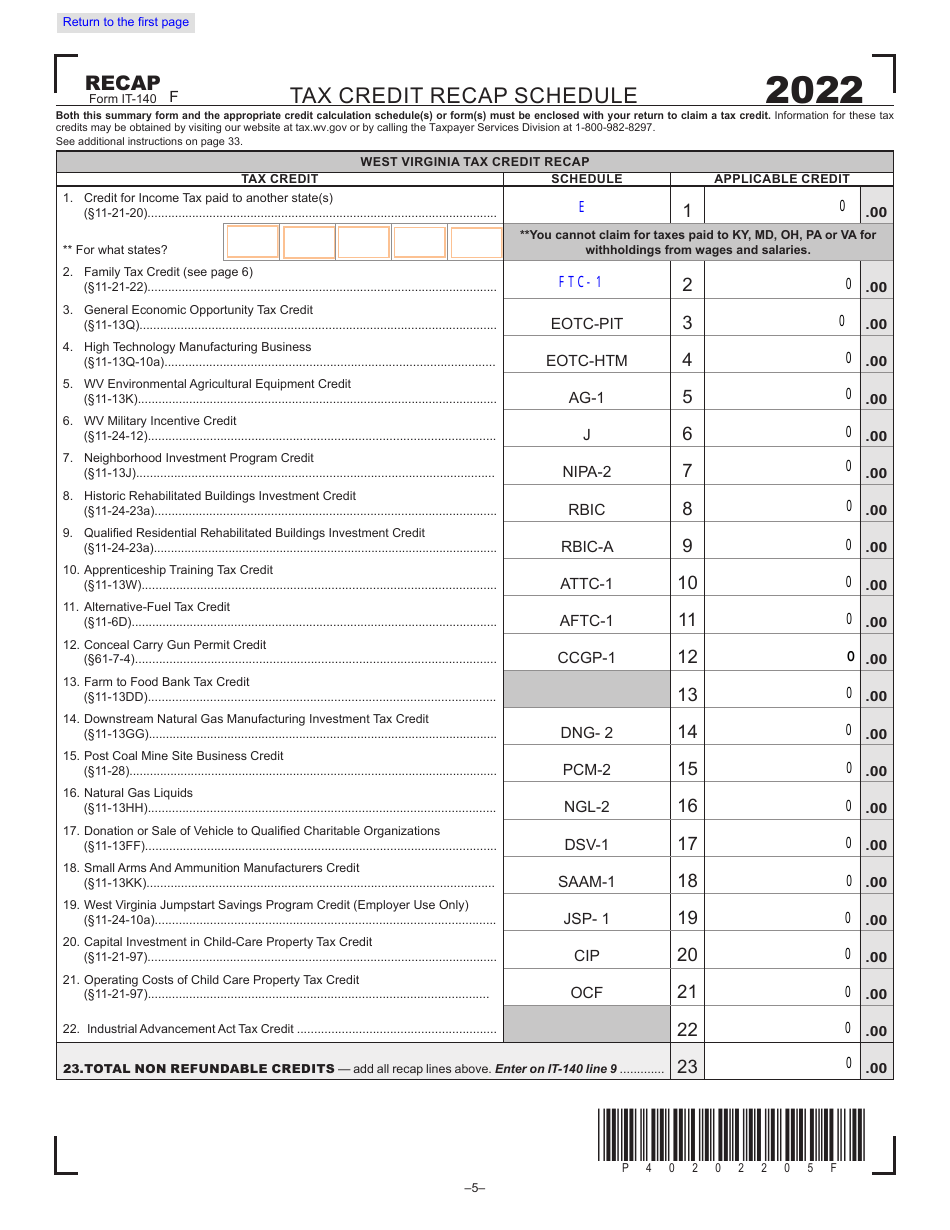 Form IT-140 West Virginia Personal Income Tax Return - West Virginia, Page 5
