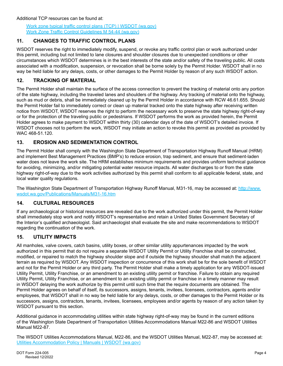 DOT Form 224-005 Access Connection Permit Managed Access Highways Only - Washington, Page 4