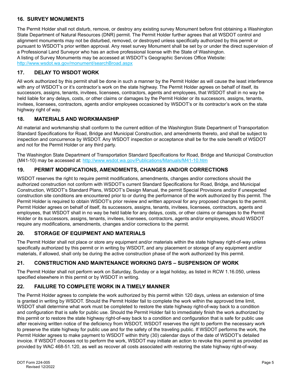 DOT Form 224-005 Access Connection Permit Managed Access Highways Only - Washington, Page 5