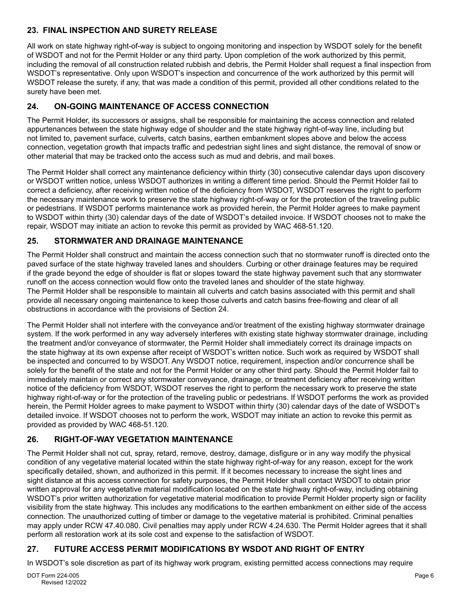 DOT Form 224-005 Access Connection Permit Managed Access Highways Only - Washington, Page 6