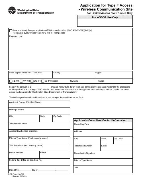 DOT Form 224-009  Printable Pdf