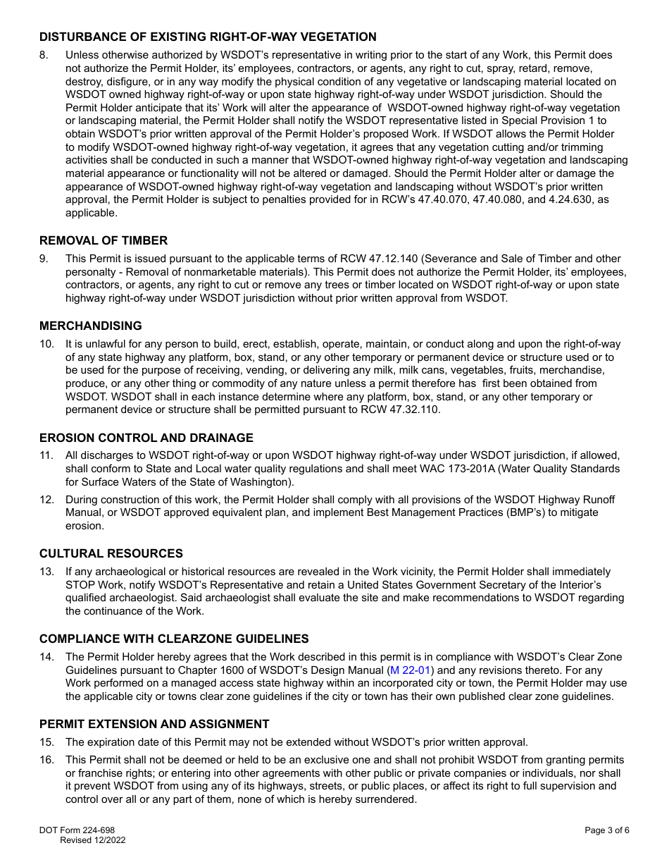 DOT Form 224-698 General Permit - Washington, Page 3