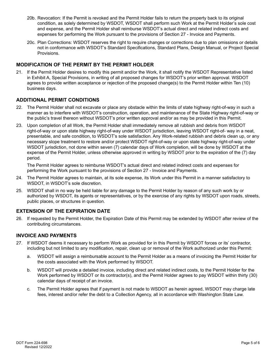 DOT Form 224-698 General Permit - Washington, Page 5