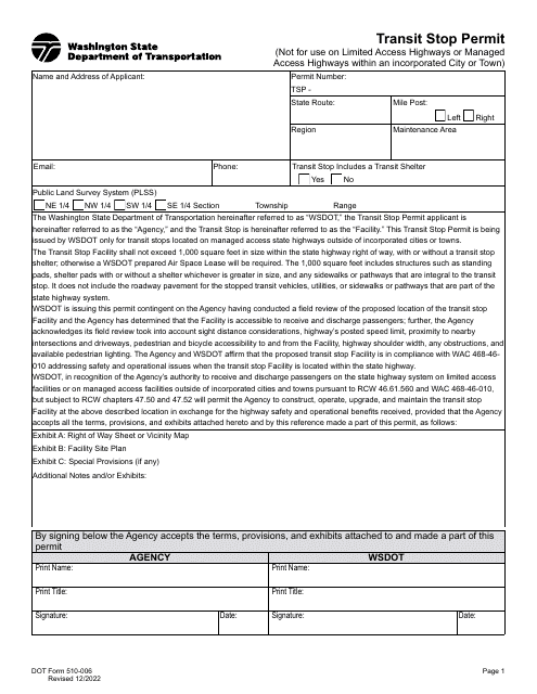 DOT Form 510-006  Printable Pdf