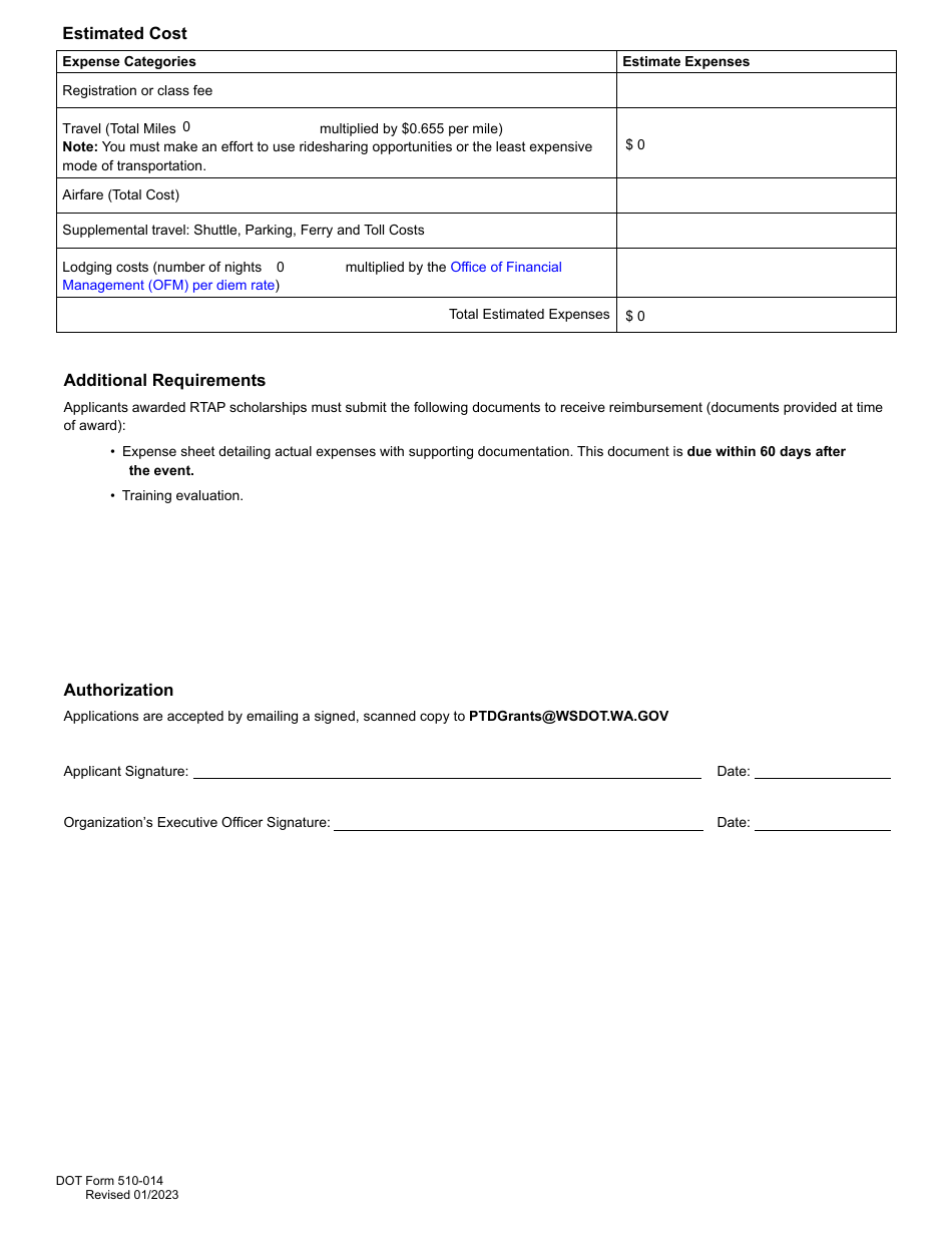DOT Form 510-014 Washington State Rural Transportation Assistance Program Scholarship Application - Washington, Page 2