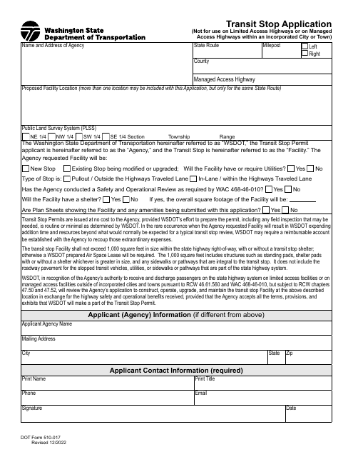 DOT Form 510-017  Printable Pdf