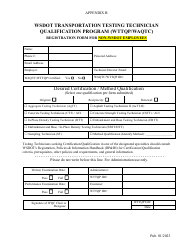 Document preview: Appendix B Registration Form for Non-wsdot Employees - Wsdot Transportation Testing Technician Qualification Program - Washington