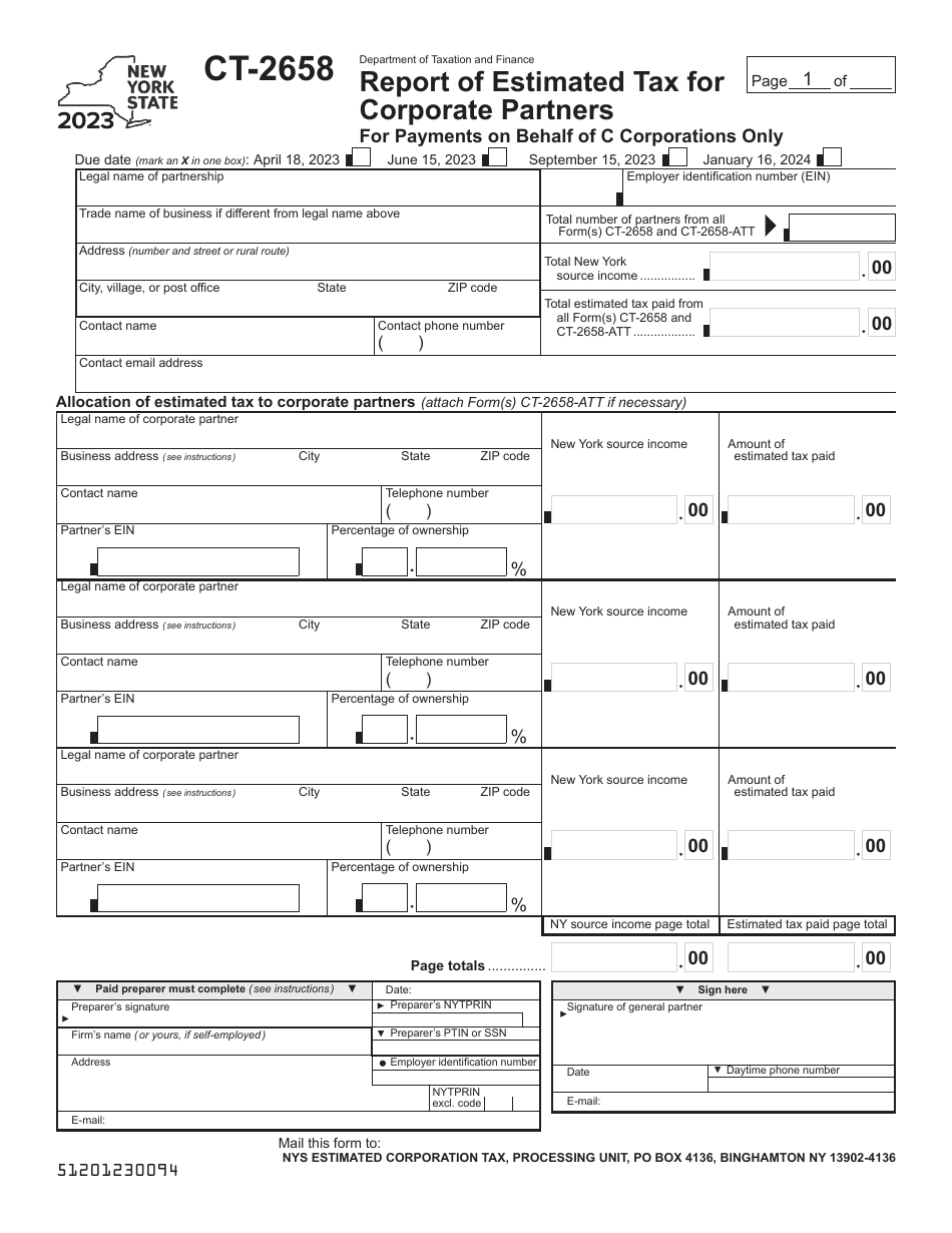 Form CT2658 Download Fillable PDF or Fill Online Report of Estimated