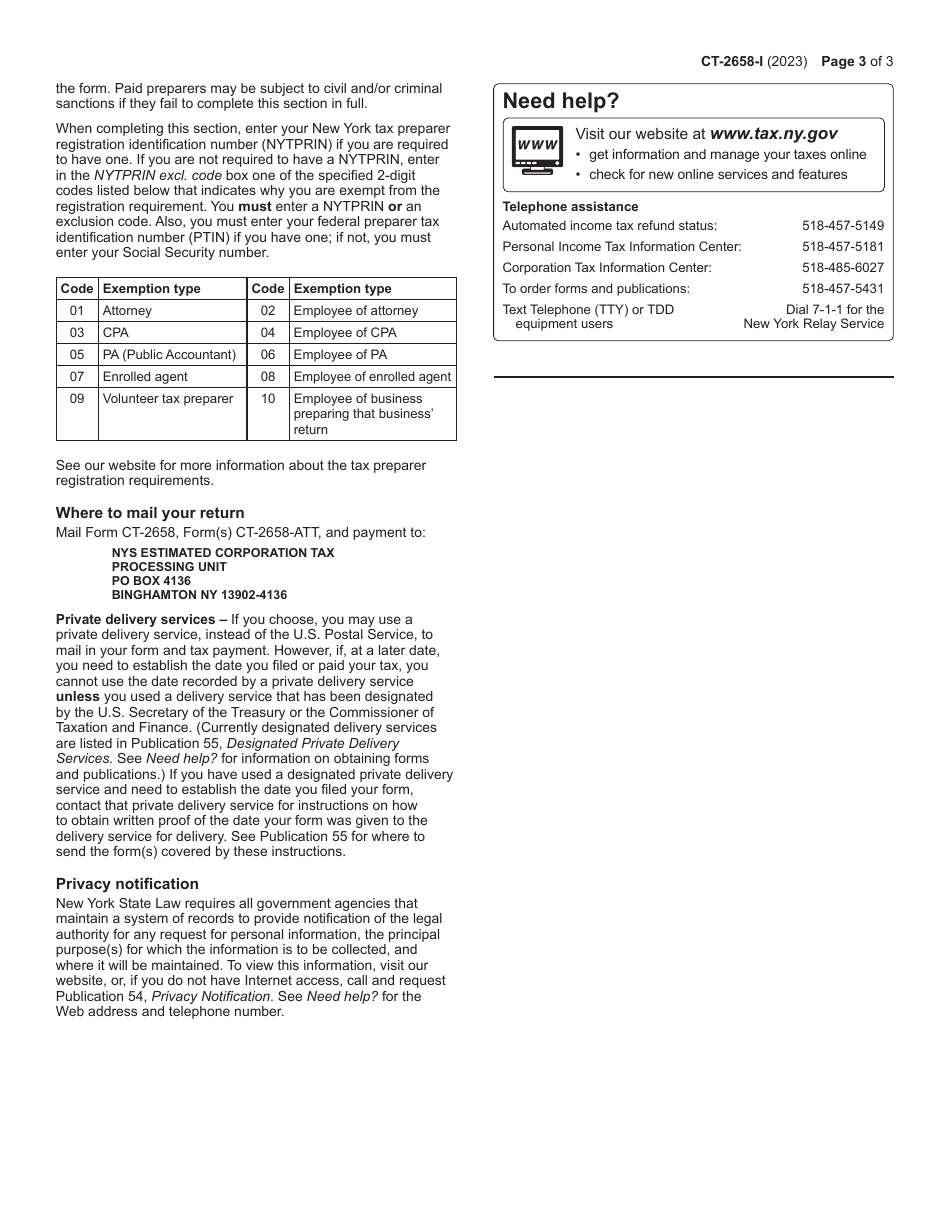 Instructions for Form CT-2658 Report of Estimated Tax for Corporate Partners for Payments on Behalf of C Corporations Only - New York, Page 3
