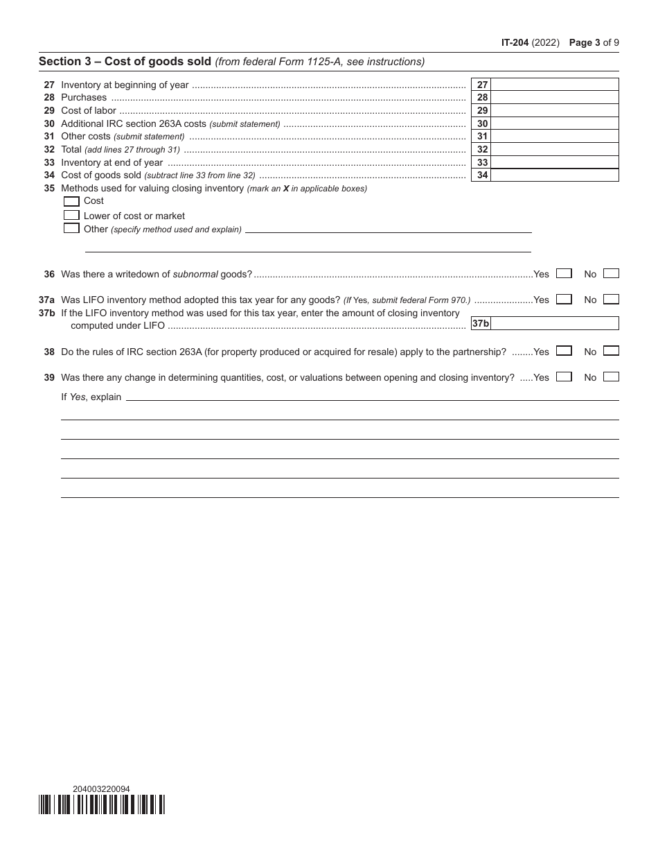 Form IT204 Download Fillable PDF or Fill Online Partnership Return