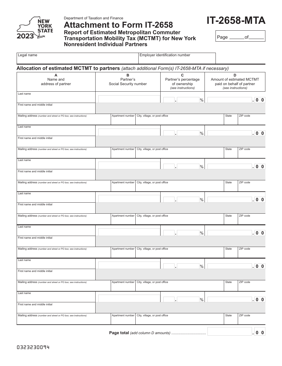 Form IT2658MTA Download Fillable PDF or Fill Online Report of