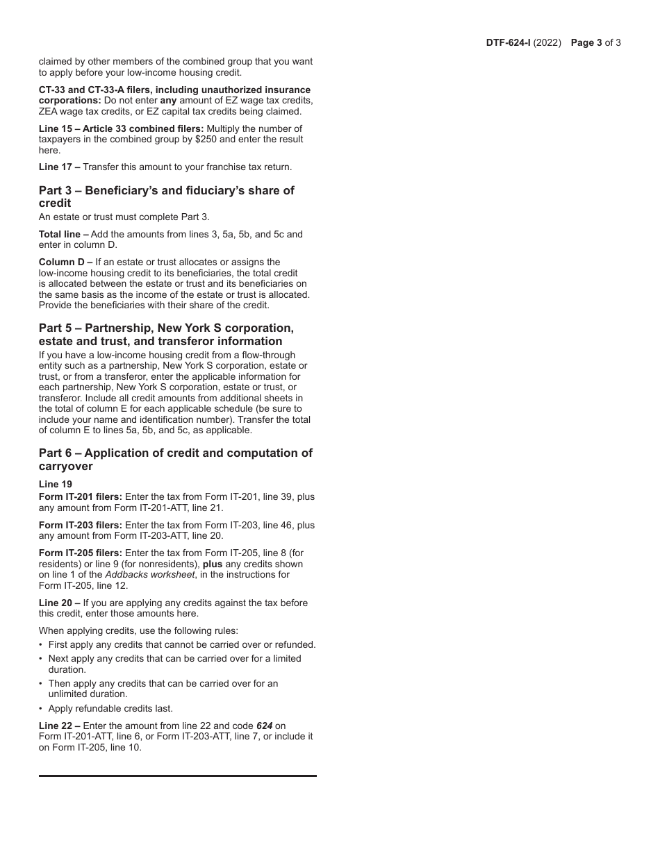 Instructions for Form DTF-624 Claim for Low-Income Housing Credit - New York, Page 3