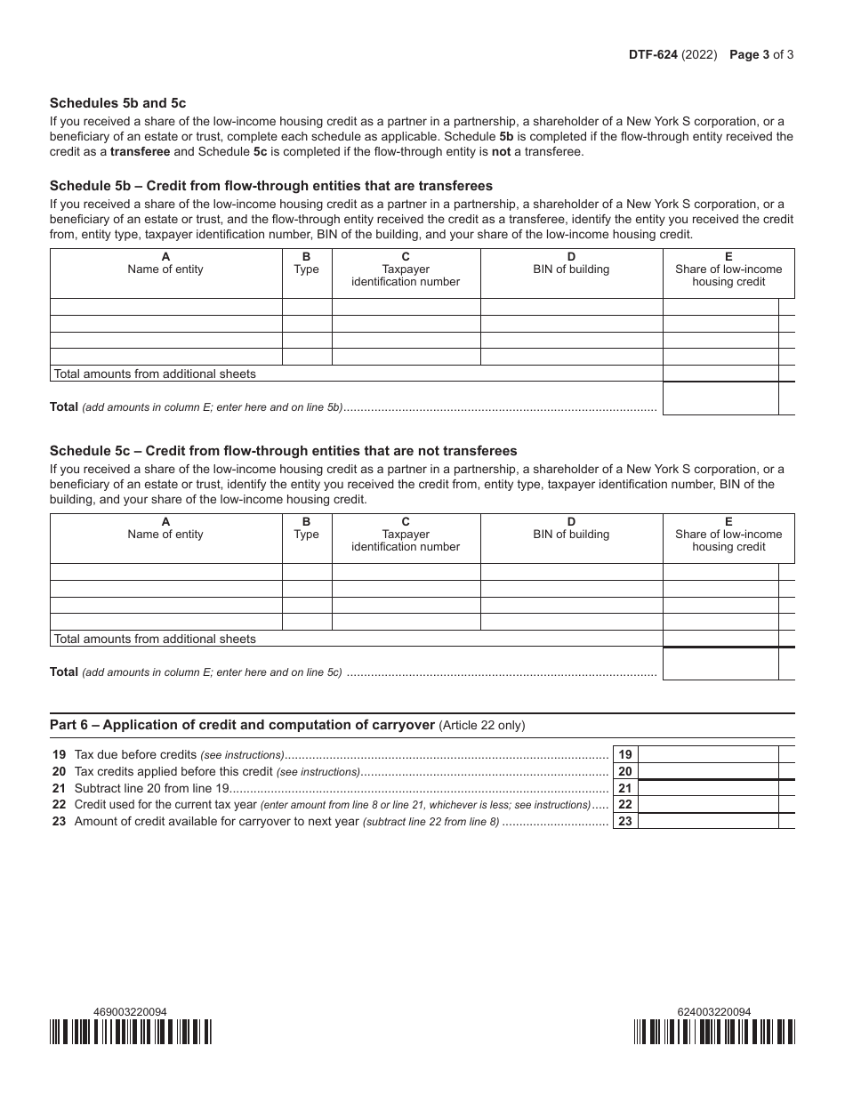 Form DTF-624 Claim for Low-Income Housing Credit - New York, Page 3