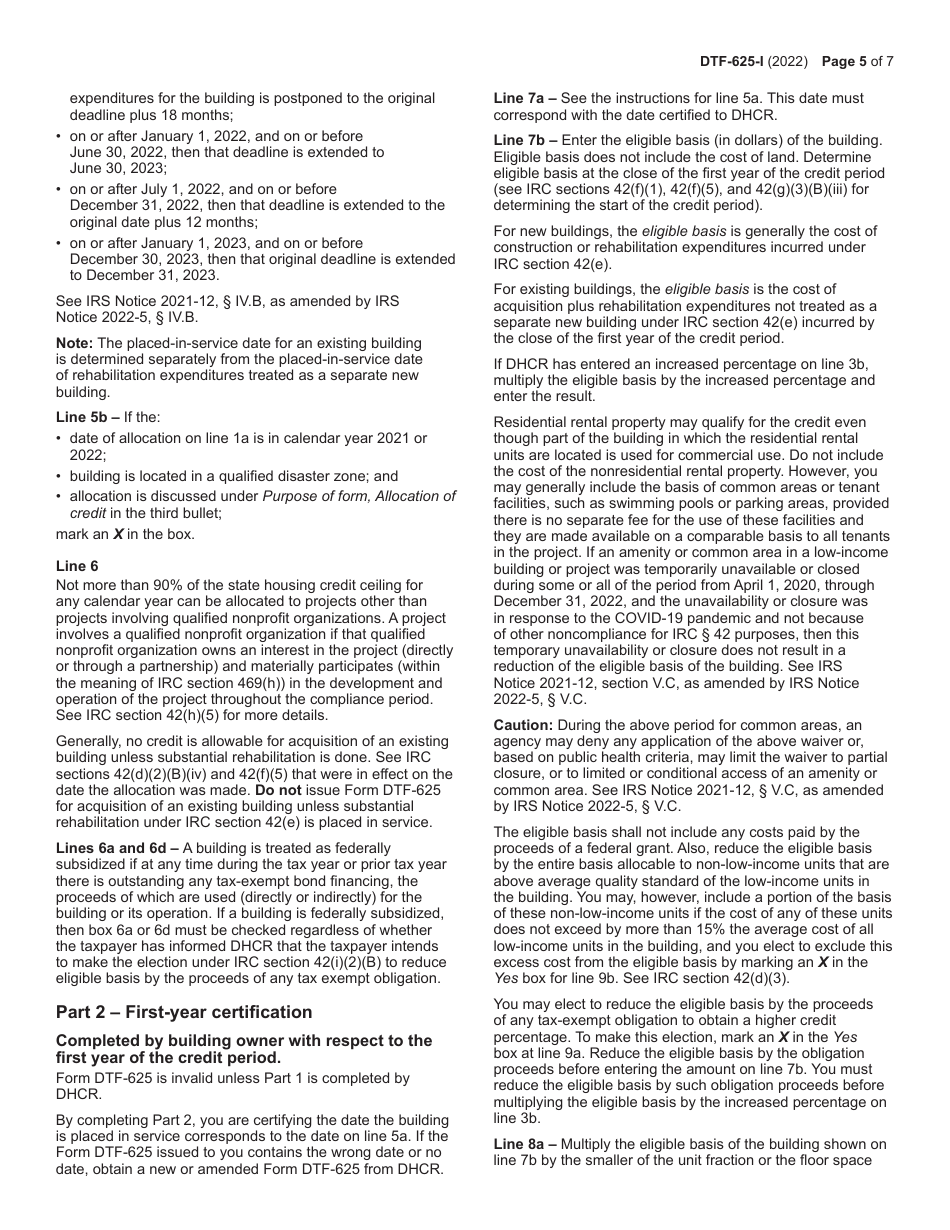 Instructions for Form DTF-625 Low-Income Housing Credit Allocation and Certification - New York, Page 5