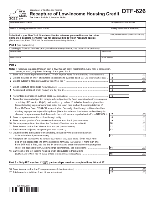 Form DTF-626 Recapture of Low-Income Housing Credit - Maine, 2022