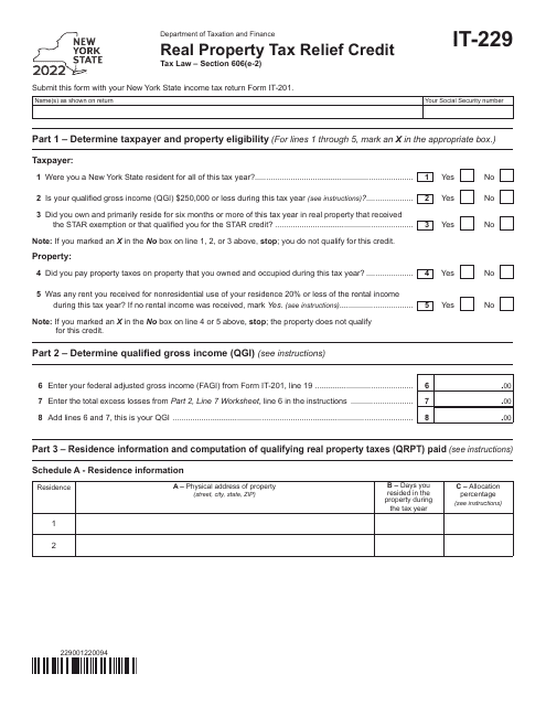 Form IT-229 2022 Printable Pdf