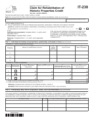 Document preview: Form IT-238 Claim for Rehabilitation of Historic Properties Credit - New York