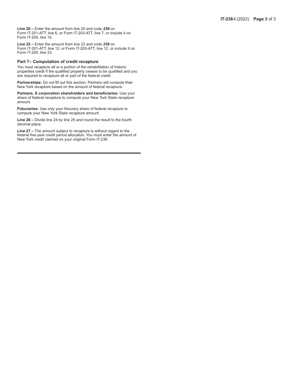 Instructions for Form IT-238 Claim for Rehabilitation of Historic Properties Credit - New York, Page 3