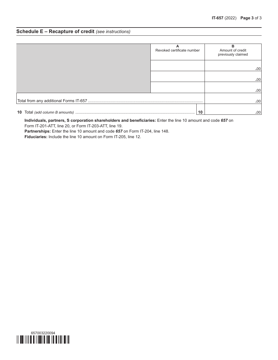 Form IT-657 Covid-19 Capital Costs Credit - New York, Page 3