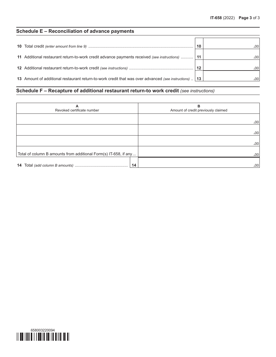 Form IT-658 Additional Restaurant Return-To-Work Credit - New York, Page 3
