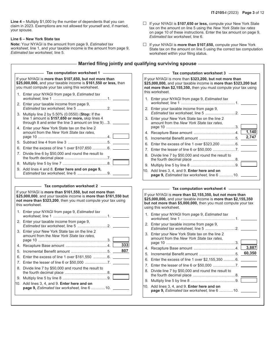 Instructions for Form IT-2105 Estimated Tax Payment Voucher for Individuals - New York, Page 3