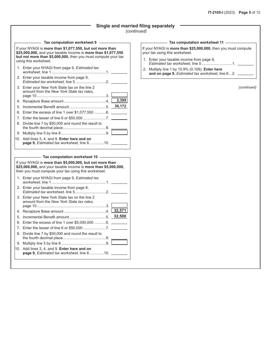 Instructions for Form IT-2105 Estimated Tax Payment Voucher for Individuals - New York, Page 5