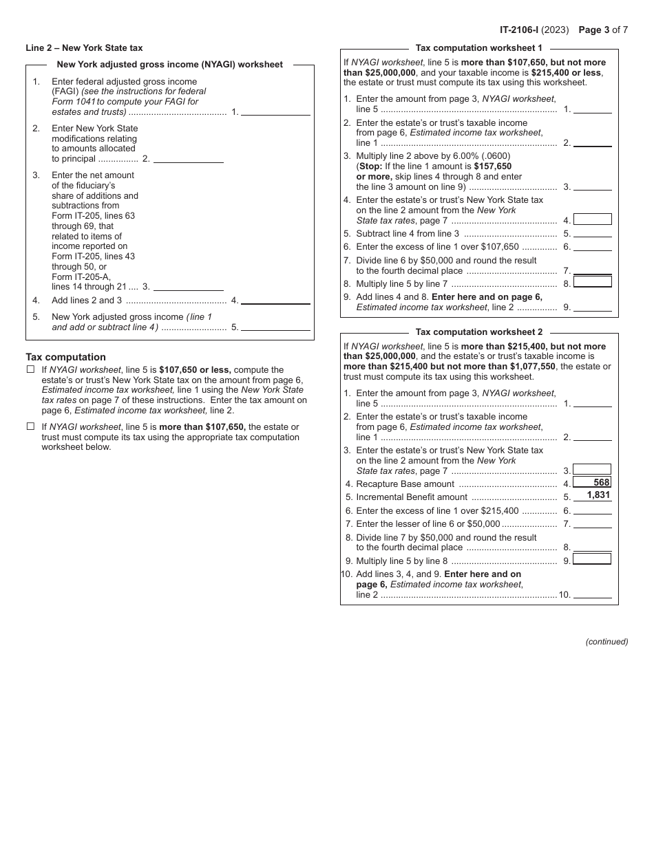 Instructions for Form IT-2106 Estimated Income Tax Payment Voucher for Fiduciaries - New York, Page 3