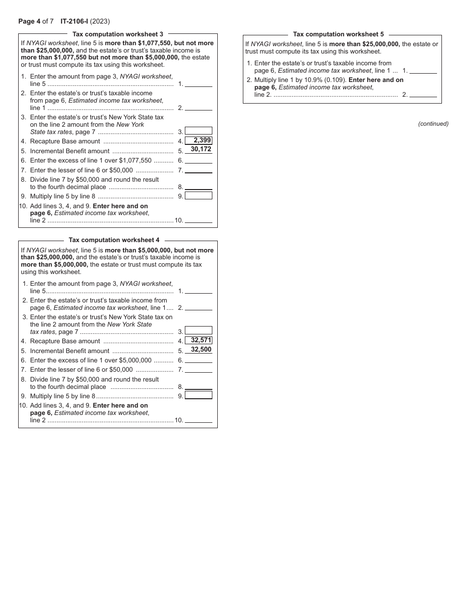 Instructions for Form IT-2106 Estimated Income Tax Payment Voucher for Fiduciaries - New York, Page 4