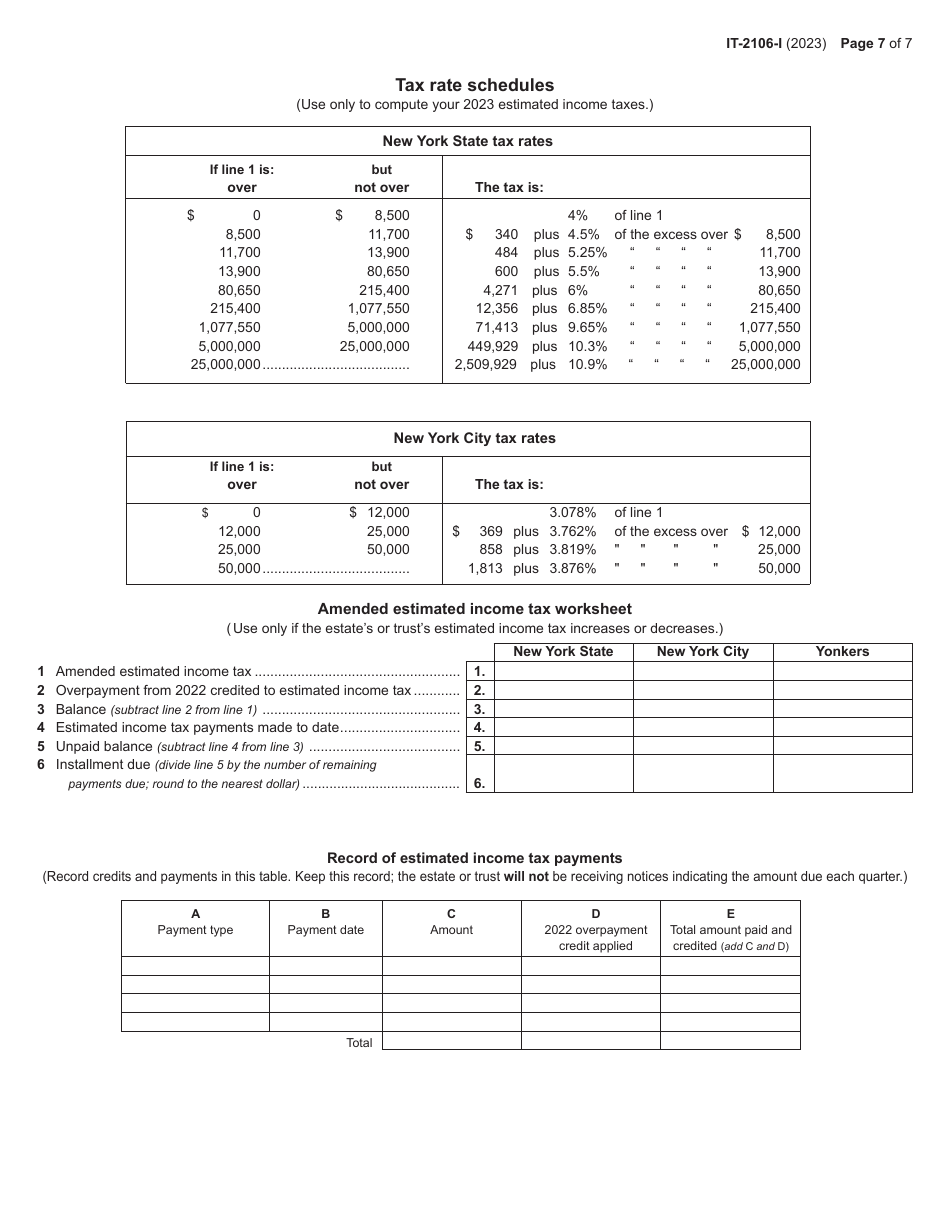 Instructions for Form IT-2106 Estimated Income Tax Payment Voucher for Fiduciaries - New York, Page 7
